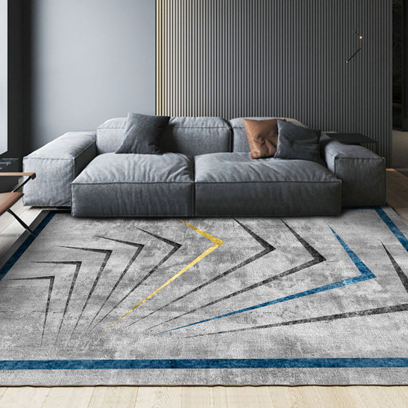 Fancy Grey Modern Carpet Color-Blocked Polyester Area Rug Non-Slip Backing Rug for Home Decor