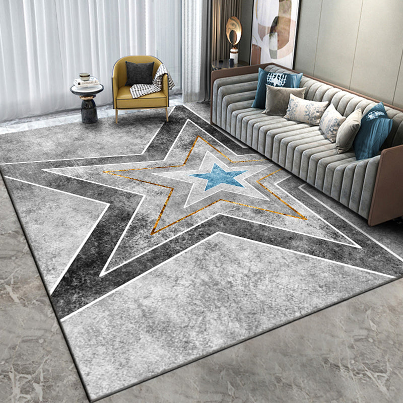 Fancy Grey Modern Carpet Color-Blocked Polyester Area Rug Non-Slip Backing Rug for Home Decor