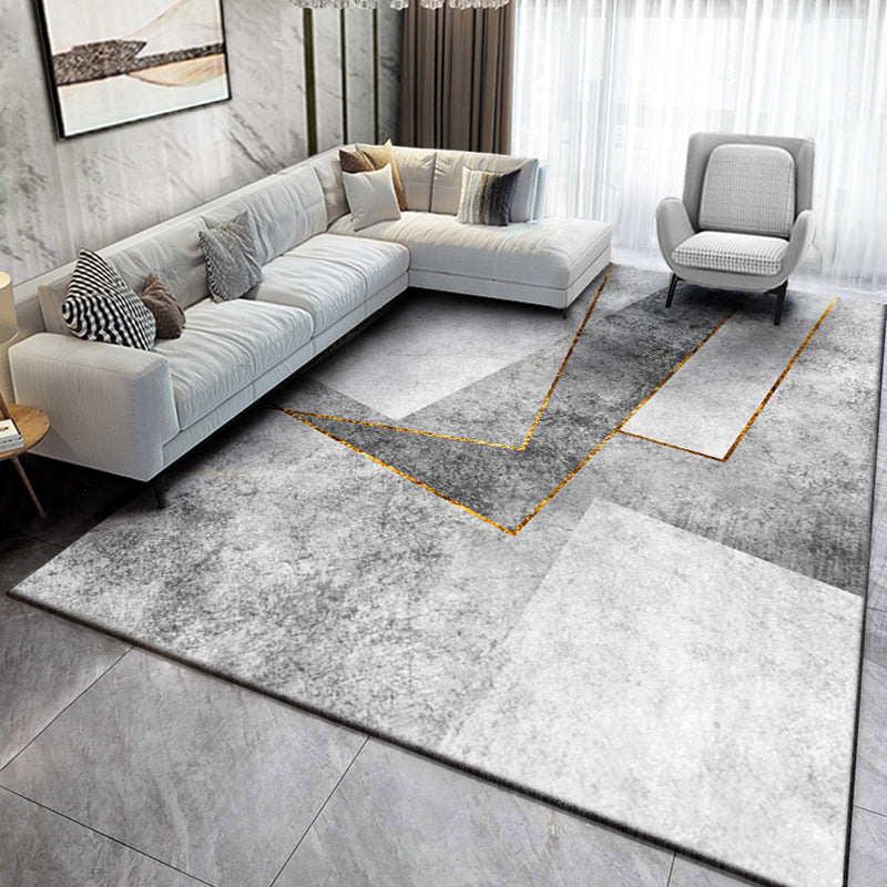 Fancy Grey Modern Carpet Color-Blocked Polyester Area Rug Non-Slip Backing Rug for Home Decor