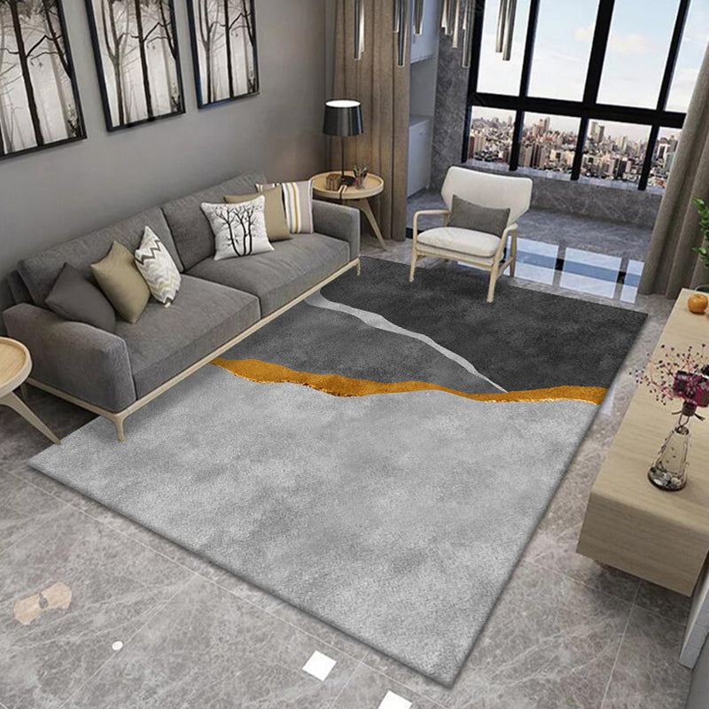 Grey Color-Blocked Area Rug Modern Polyester Area Carpet Anti-Slip Washable Rug for Living Room