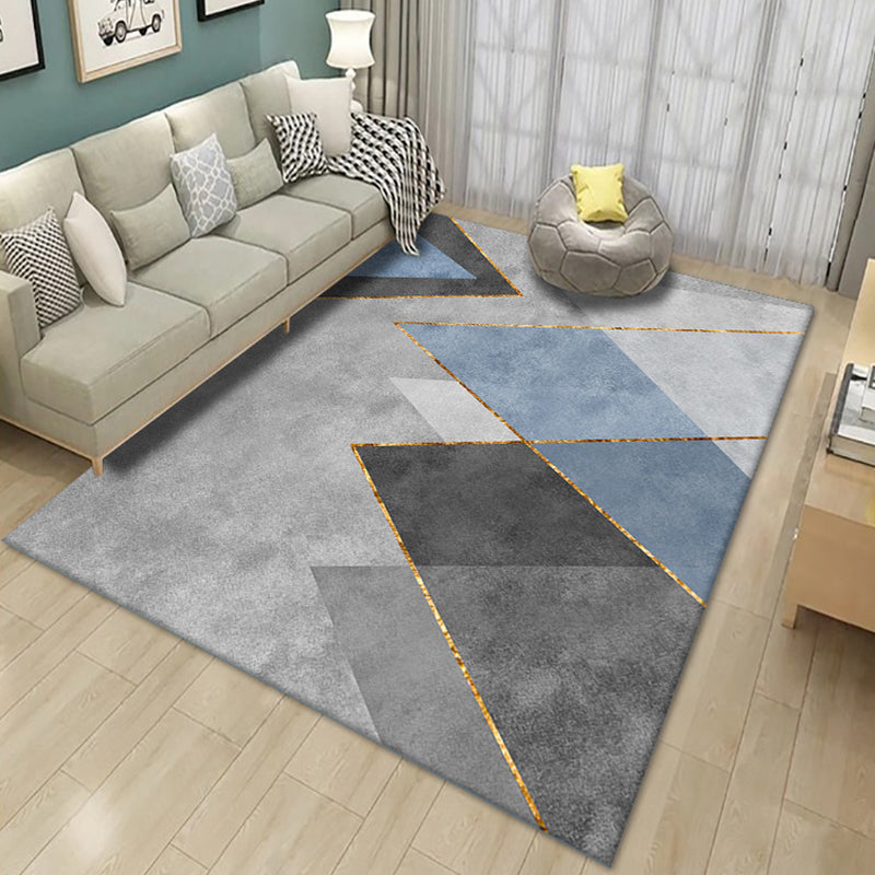 Grey Color-Blocked Area Rug Modern Polyester Area Carpet Anti-Slip Washable Rug for Living Room