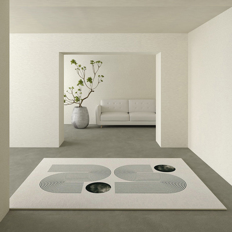 Beige Modern Area Rug Polyester Stripe Pattern Rug Non-Slip Rug for Home Decor