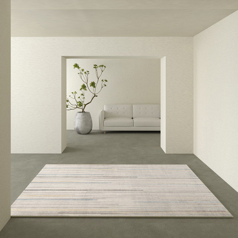 Beige Modern Area Rug Polyester Stripe Pattern Rug Non-Slip Rug for Home Decor