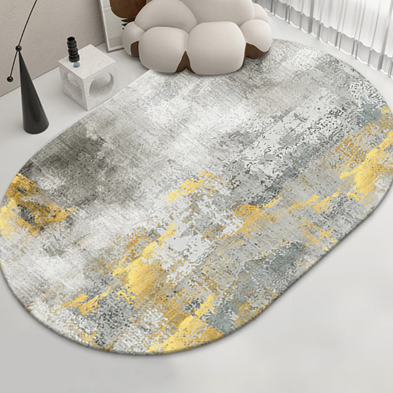Grey Living Room Area Rug Marble Print Polyester Area Carpet Non-Slip Backing Rug