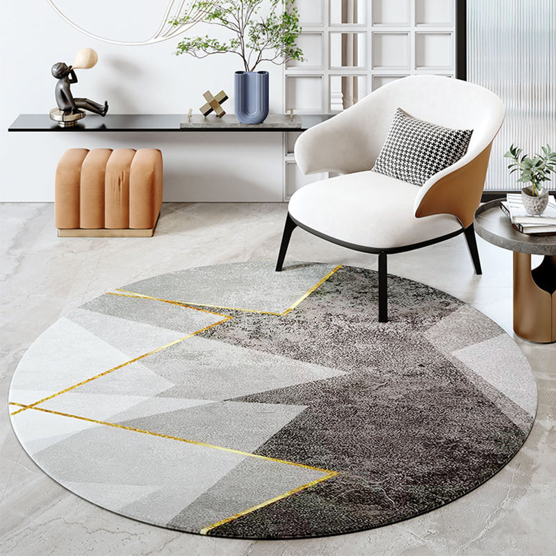 Modern Color Block Rug Polyester Grey Area Carpet Stain Resistant Area Rug for Bedroom