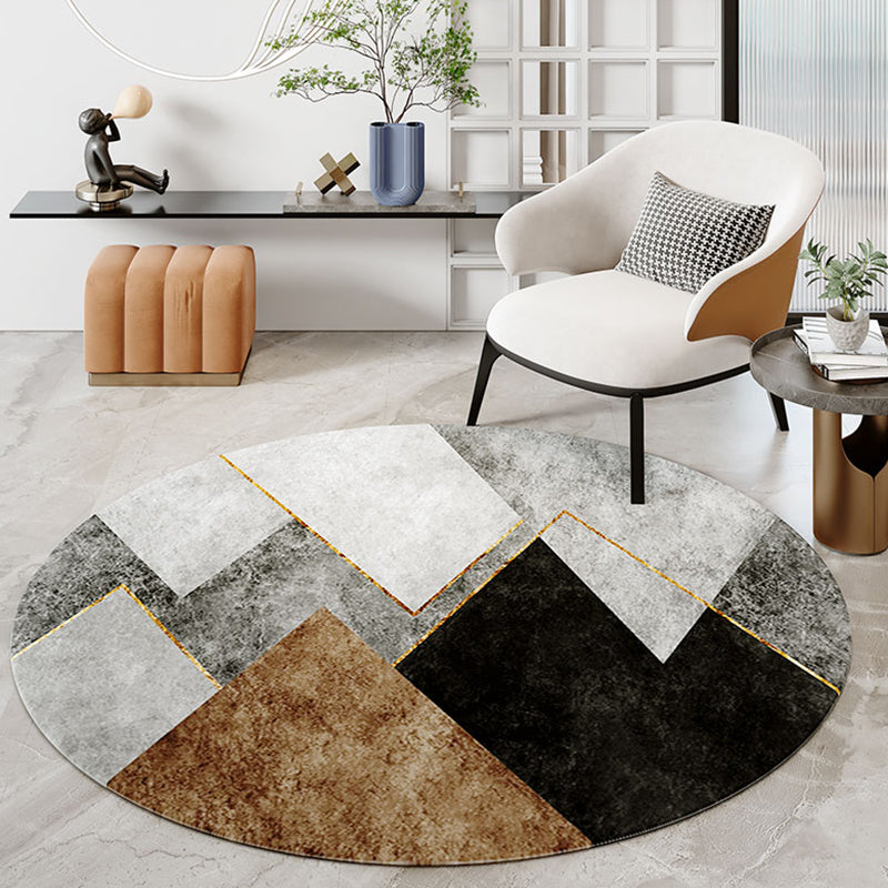 Modern Color Block Rug Polyester Grey Area Carpet Stain Resistant Area Rug for Bedroom