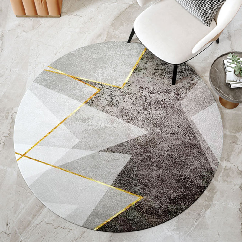 Modern Color Block Rug Polyester Grey Area Carpet Stain Resistant Area Rug for Bedroom