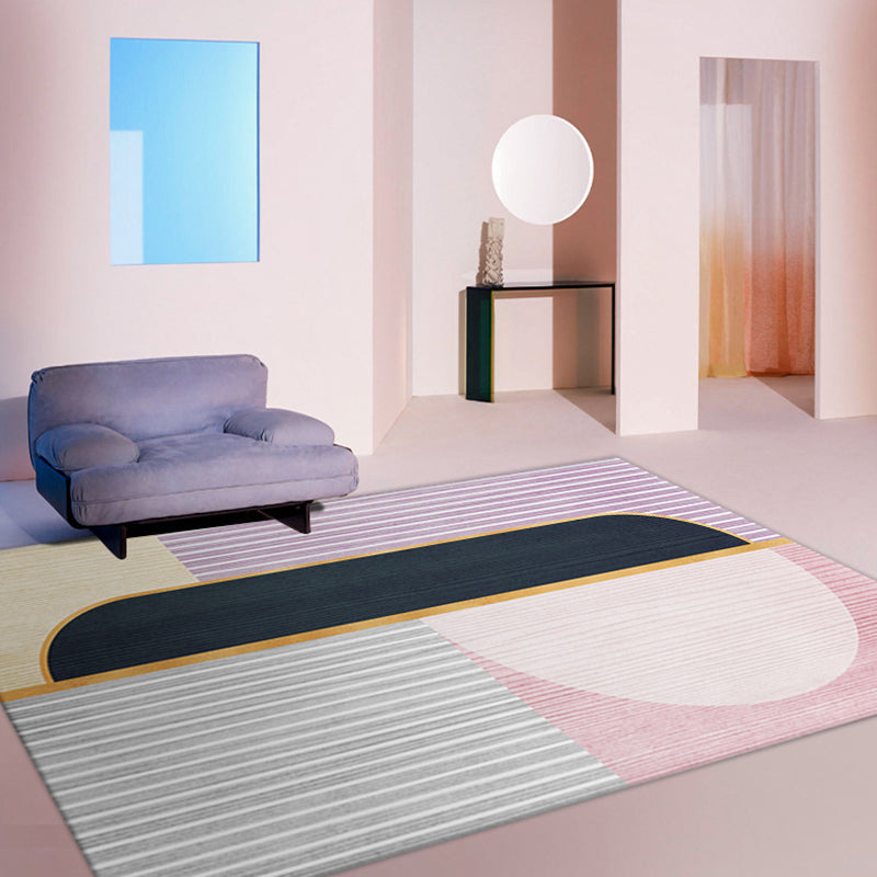 Pink Tone Modern Carpet Polyester Geometric Print Rug Stain Resistant Area Rug for Home 
Decoration