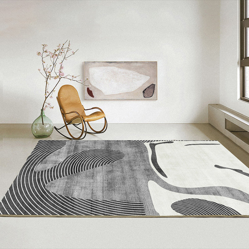 Grey Modern Area Rug Stripe Pattern Polyester Area Carpet Anti-Slip Washable Rug for Living Room