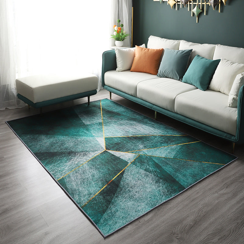 Green Modern Area Carpet Polyester Color Block Rug Stain Resistant Area Rug for Home Decor