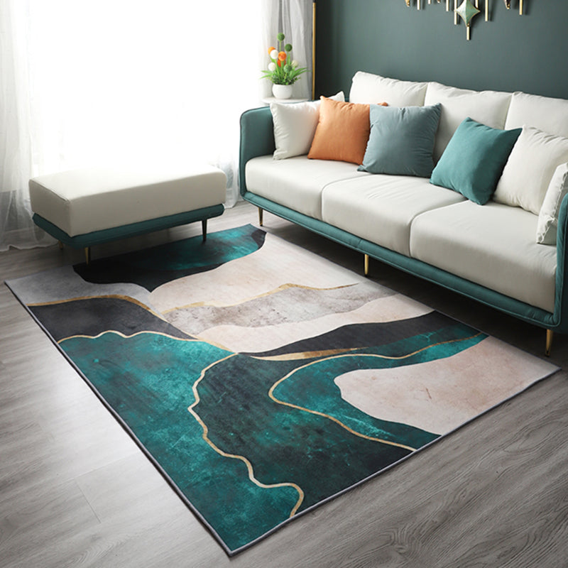 Green Modern Area Carpet Polyester Color Block Rug Stain Resistant Area Rug for Home Decor