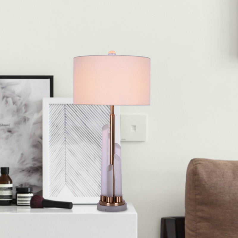 Tambre de la sala de estar Night Mesa Luz de tela simple 1 Lámpara de mesita de noche blanca clara con cristal deco