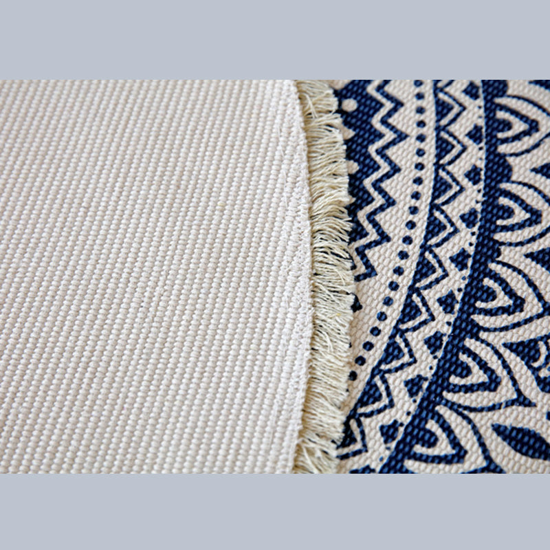 Bohemian Round Carpet Americana Pattern Indoor Rug Cotton Blend Fringe Area Rug for Home Decor