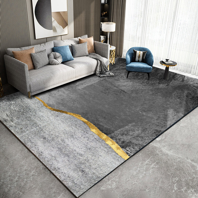 Fancy Grey Area Rug Color-Blocked Polyester Area Carpet Non-Slip Backing Rug for Home Decor