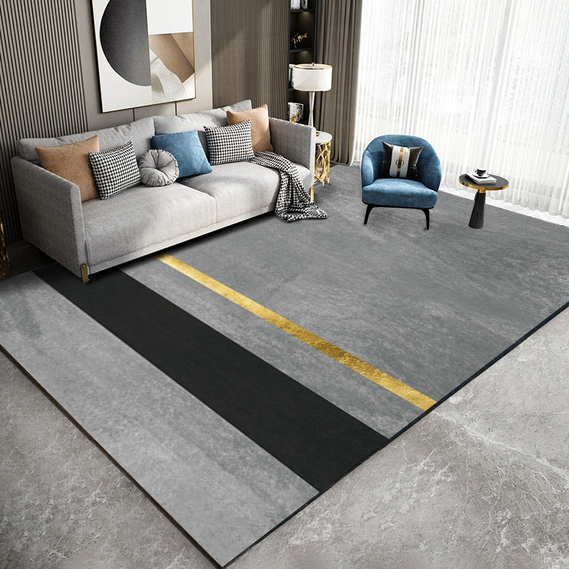 Fancy Grey Area Rug Color-Blocked Polyester Area Carpet Non-Slip Backing Rug for Home Decor