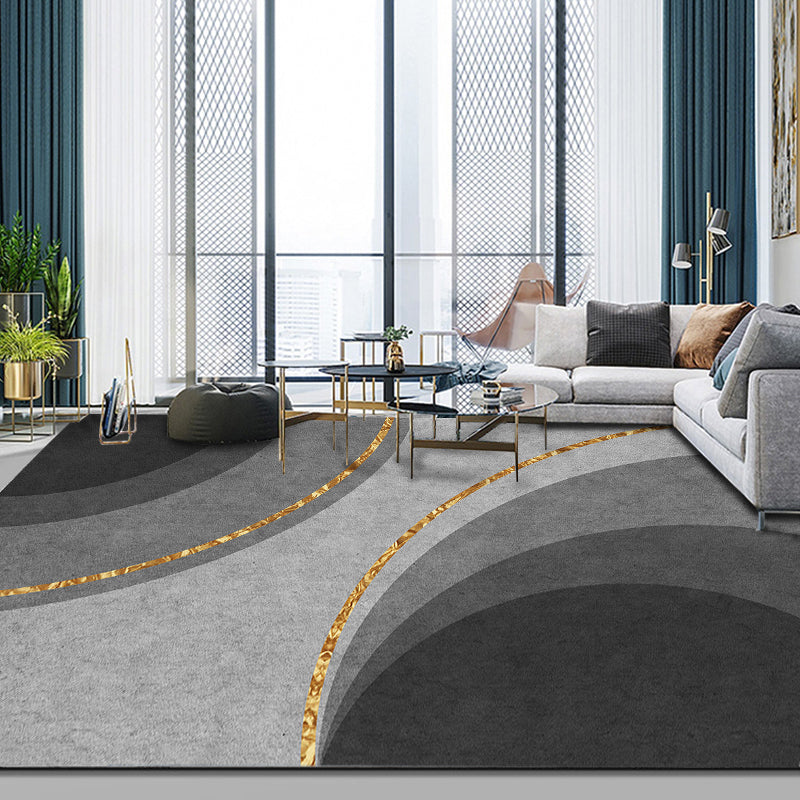 Fancy Grey Area Rug Color-Blocked Polyester Area Carpet Non-Slip Backing Rug for Home Decor