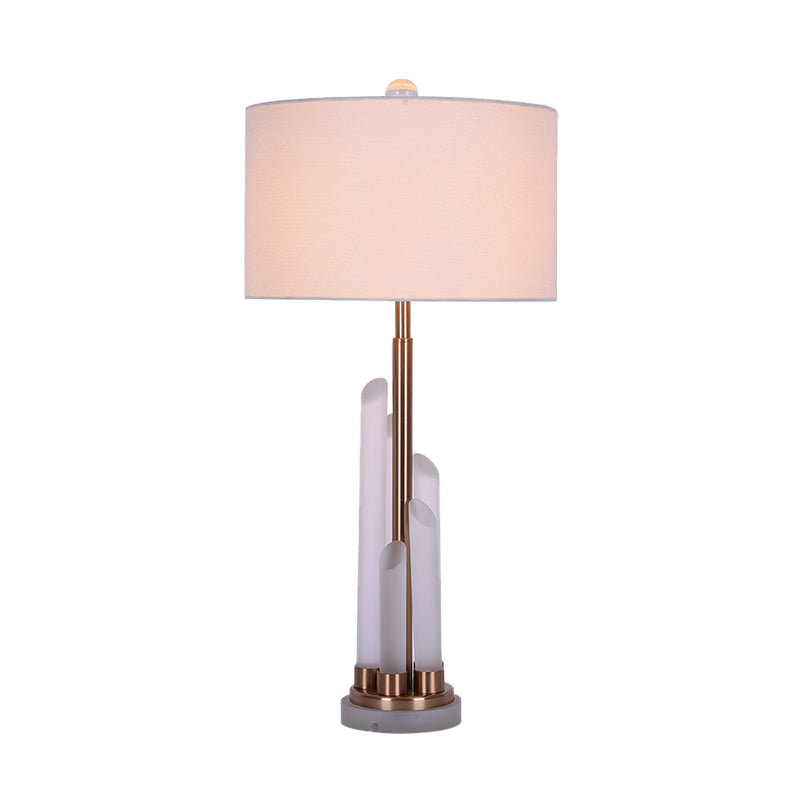 Tambre de la sala de estar Night Mesa Luz de tela simple 1 Lámpara de mesita de noche blanca clara con cristal deco