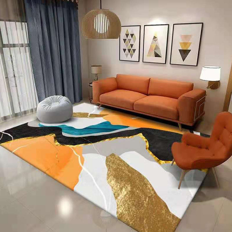 Modern Color Block Area Carpet Grey Polyester Area Rug Non-Slip Backing Rug for Home Decor