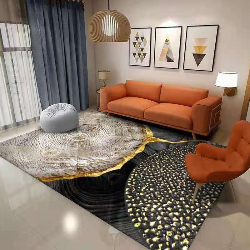 Modern Color Block Area Carpet Grey Polyester Area Rug Non-Slip Backing Rug for Home Decor