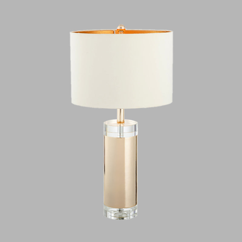 White 1 Light Nightstand Lamp Rustic Crystal Cylinder Table Light for Living Room