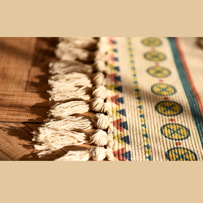 Bohemian Americana Rug Khaki Tone Cotton Blend Rug Washable Carpet with Fringe for Home Decor