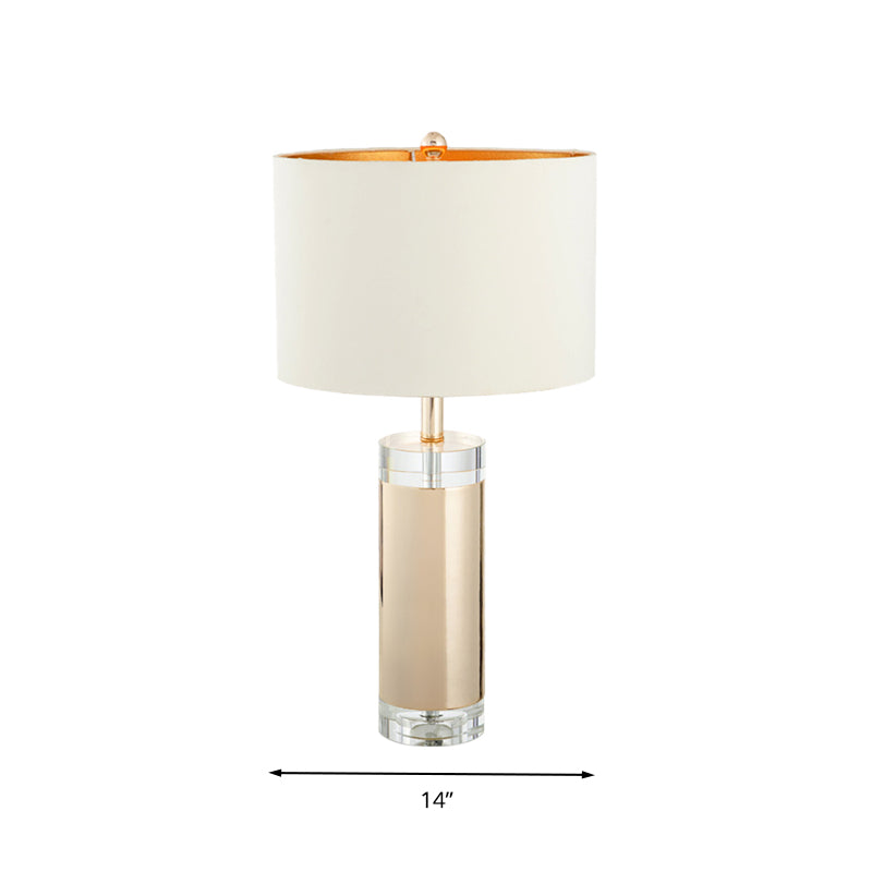 White 1 Light Nightstand Lamp Rustic Crystal Cylinder Table Light for Living Room