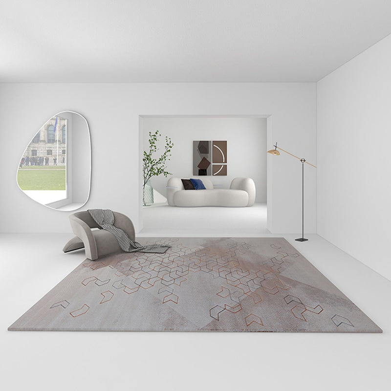 Grey Line Pattern Area Carpet Polyester Modern Area Rug Stain Resistant Rug for Home Decor