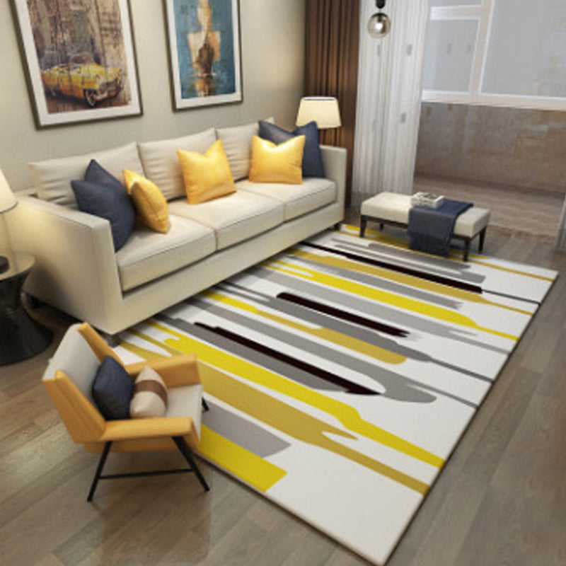 Yellow Modern Area Carpet Geometric Pattern Polyester Area Rug Stain Resistant Rug for Home Decor