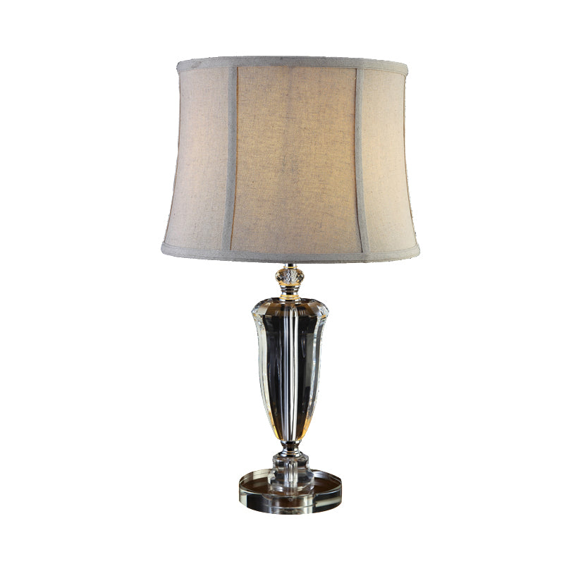 1 Light Bedroom Crystal Table Lamp Countryside Cream Gray Nightstand Light with Drum Fabric Shade