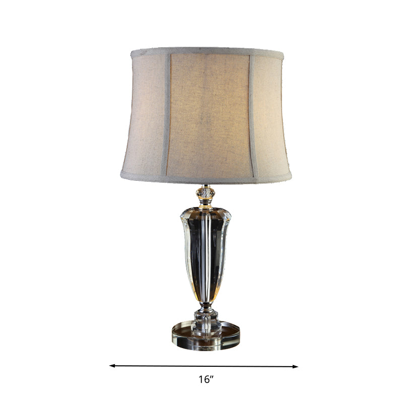 1 Light Bedroom Crystal Table Lamp Countryside Cream Gray Nightstand Light with Drum Fabric Shade