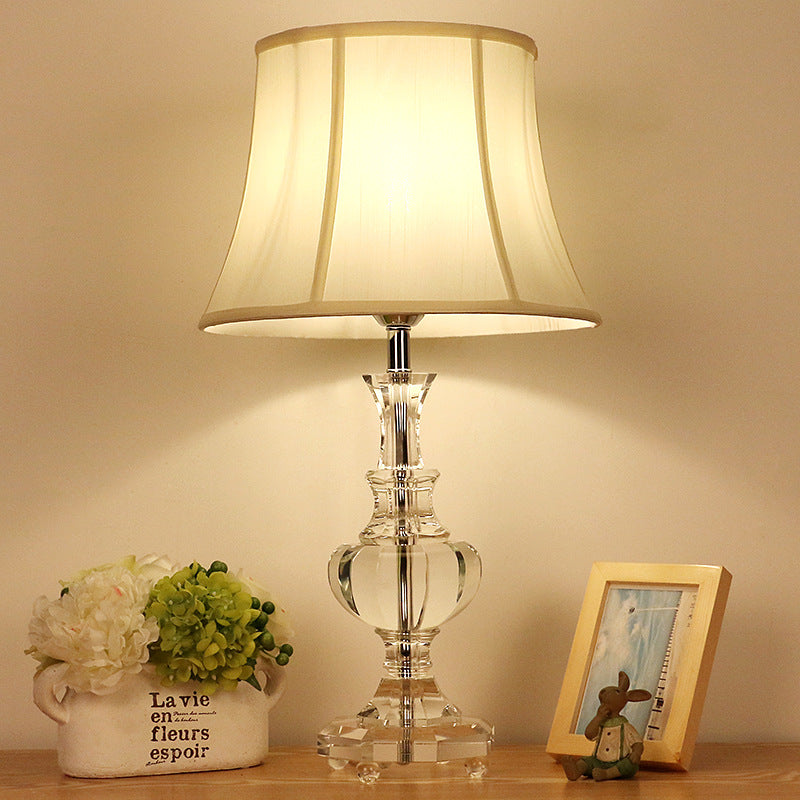 1 Light Night Lodge Lodge White Empire Shade Bedroom Table Light With Crystal Base
