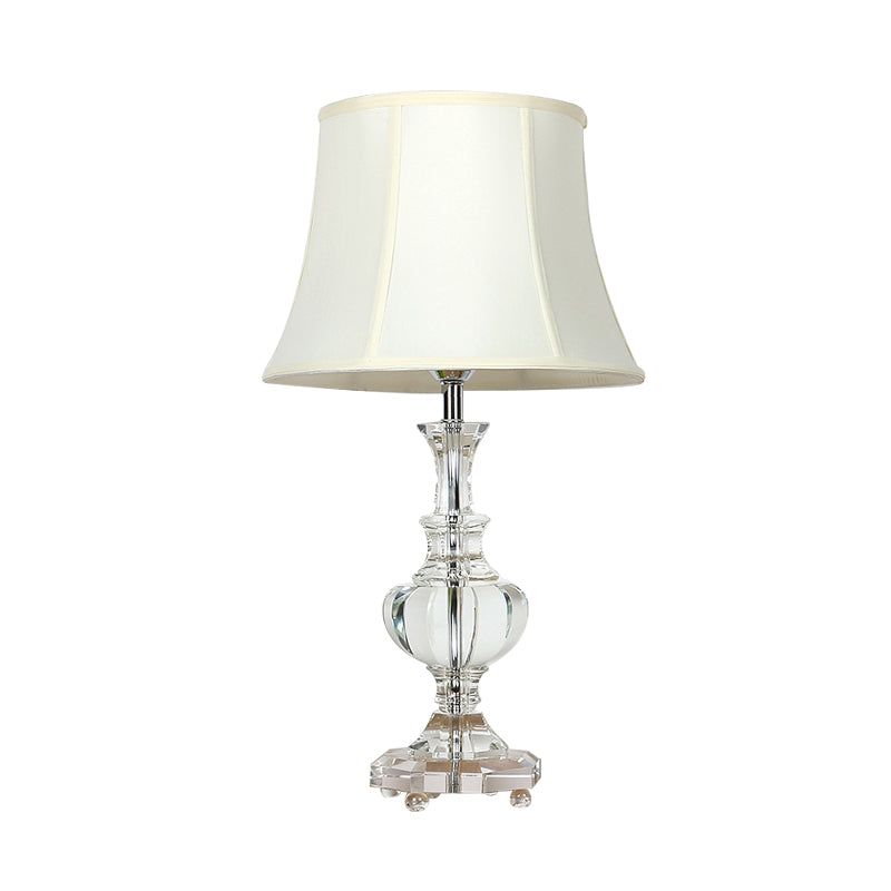 1 Light Night Lodge Lodge White Empire Shade Bedroom Table Light With Crystal Base