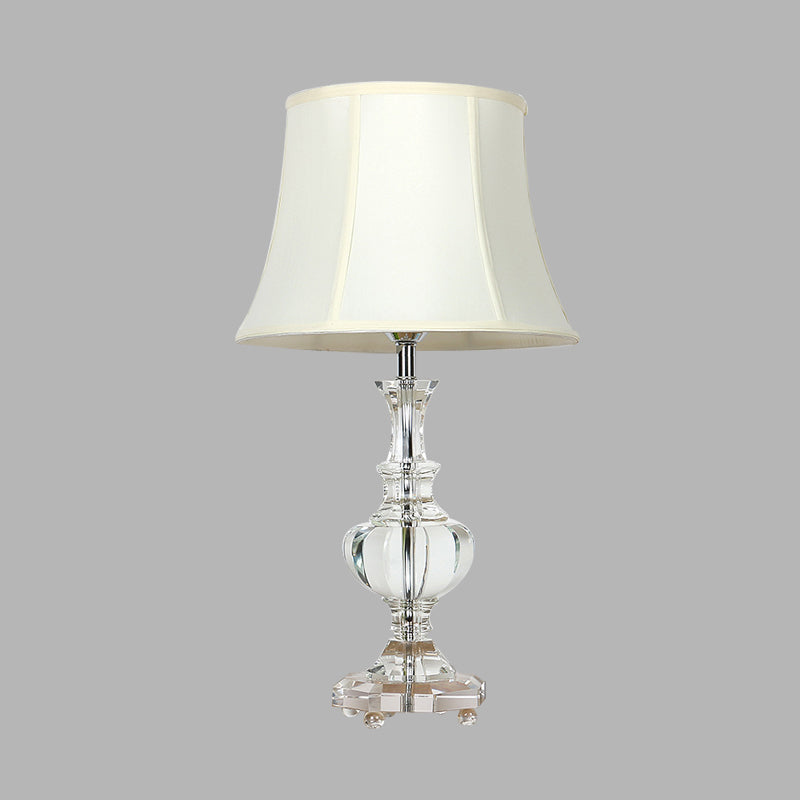 1 Light Night Lodge Lodge White Empire Shade Bedroom Table Light With Crystal Base