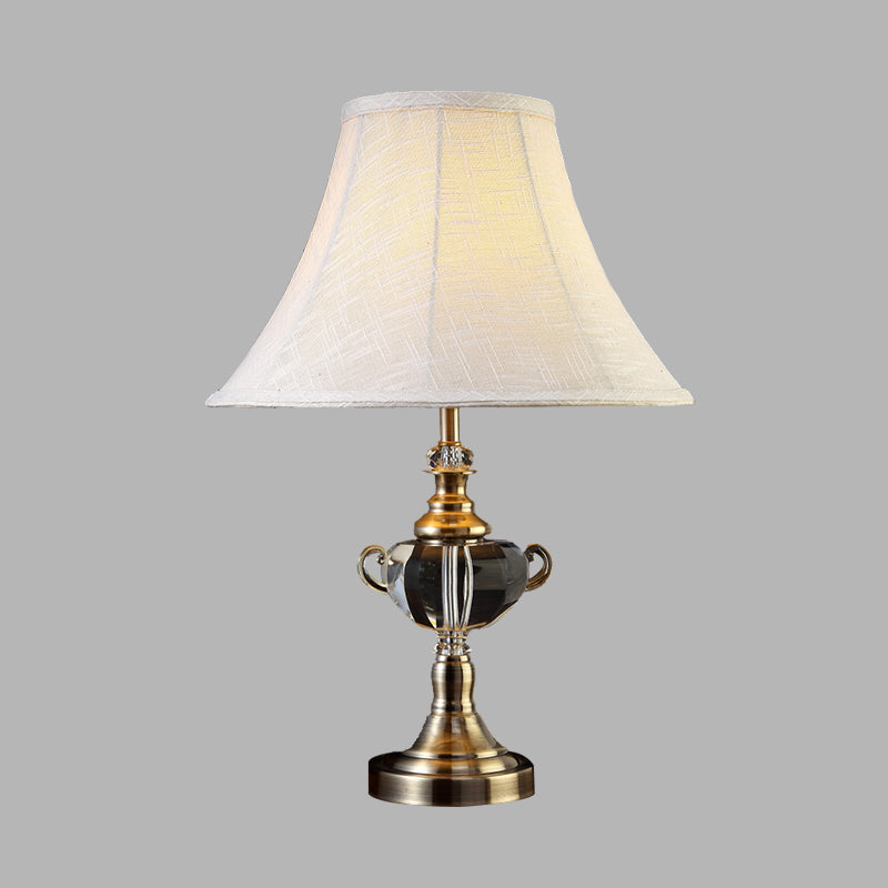 Tapered Fabric Nightstand Light Traditional 1 Light Bedroom Table Lamp in White with Crystal Deco