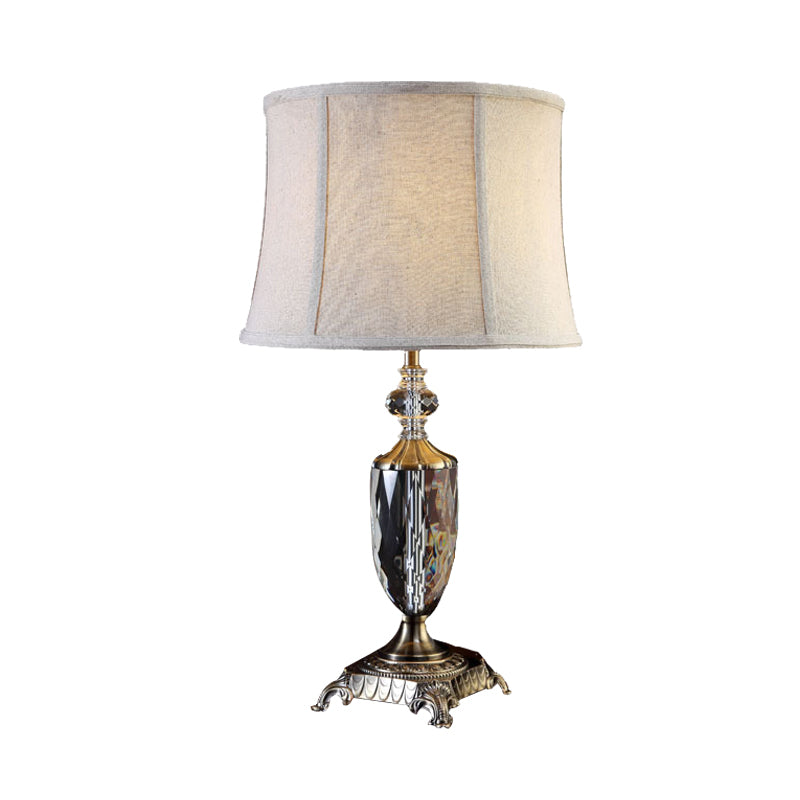 Trommelschlafzimmer Nachttisch Lampe Minimalismus Stoff 1 hell creme graues Nachtlicht mit Urnenkristallbasis