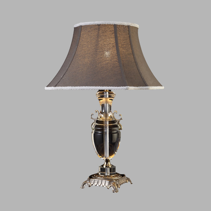 Fabric Tapered Table Lamp Rustic Single Bulb Bedroom Night Light in Dark Gray with Crystal Accent
