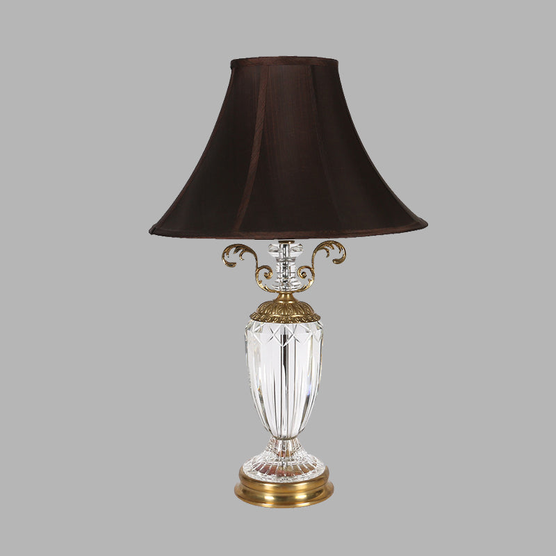 1 Light Bedroom Crystal Night Lamp Simple Black Nightstand Light with Conical Fabric Shade