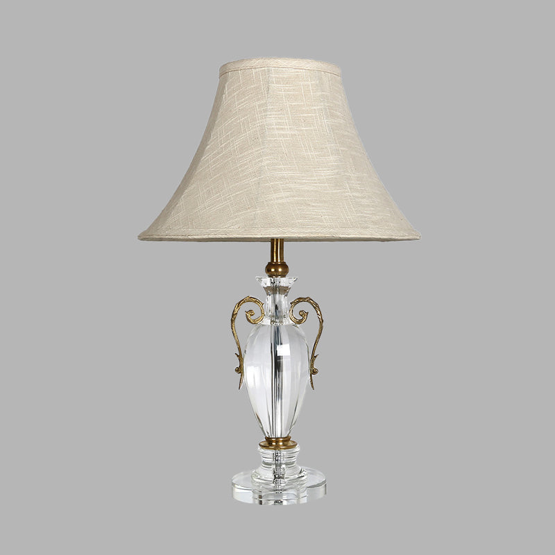 Bell Fabric Night Light Rustic Single Head Bedroom Nightstand Lamp in Beige with Crystal Base