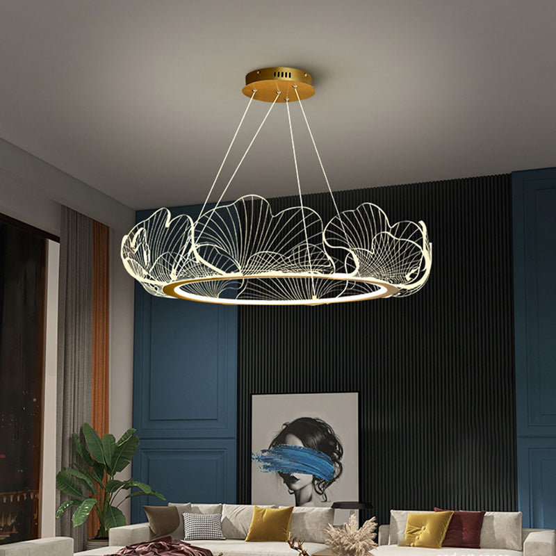 Luz de suspensión de anillo de oro de lámpara de araña de araña moderna para dormitorio de sala de estar