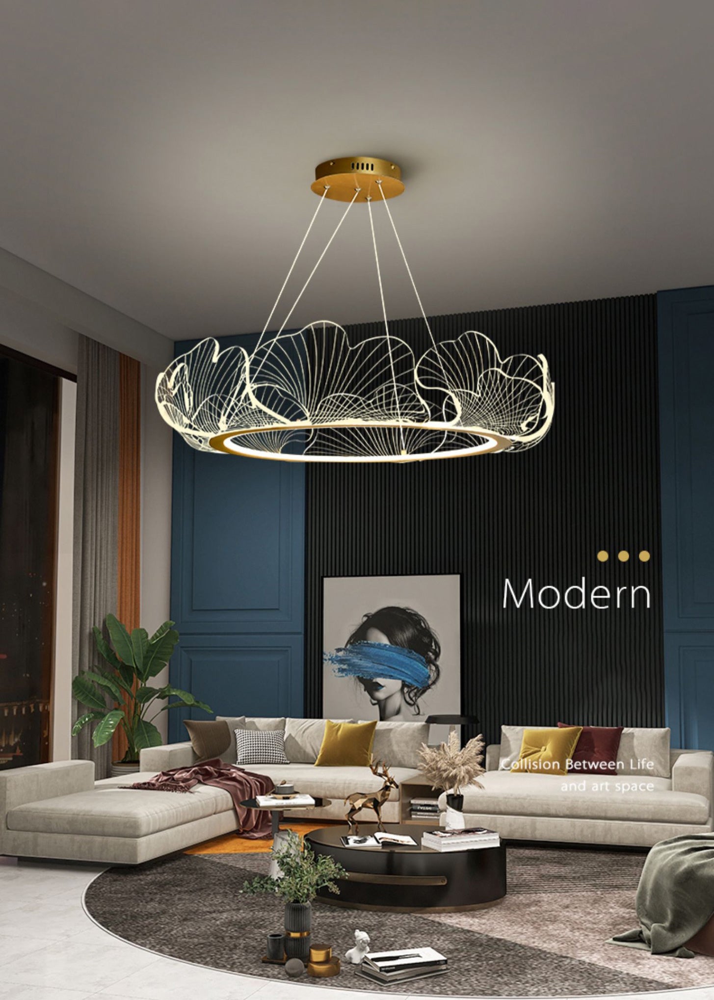 Luz de suspensión de anillo de oro de lámpara de araña de araña moderna para dormitorio de sala de estar