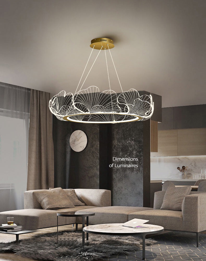 Luz de suspensión de anillo de oro de lámpara de araña de araña moderna para dormitorio de sala de estar