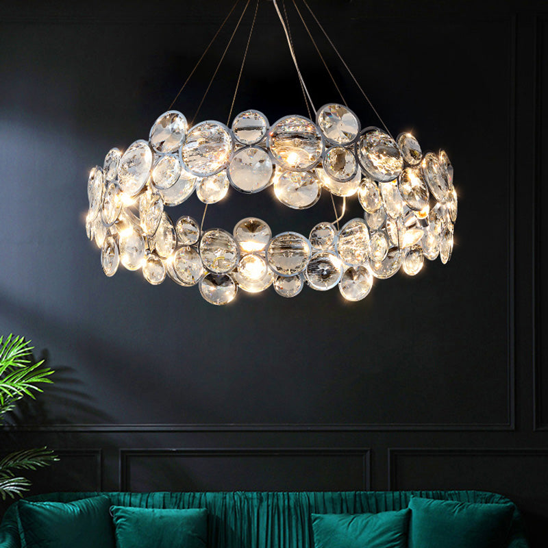 Round Crystal Modern Chandelier Pendant Light for Living Room Dining Room