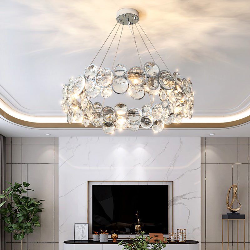 Round Crystal Modern Chandelier Pendant Light for Living Room Dining Room