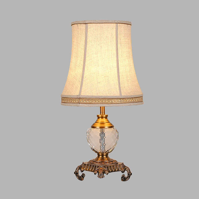 Tapered Bedroom Crystal Nightstand Light Rural Fabric 1 Light Beige Table Lamp with Braided Trim