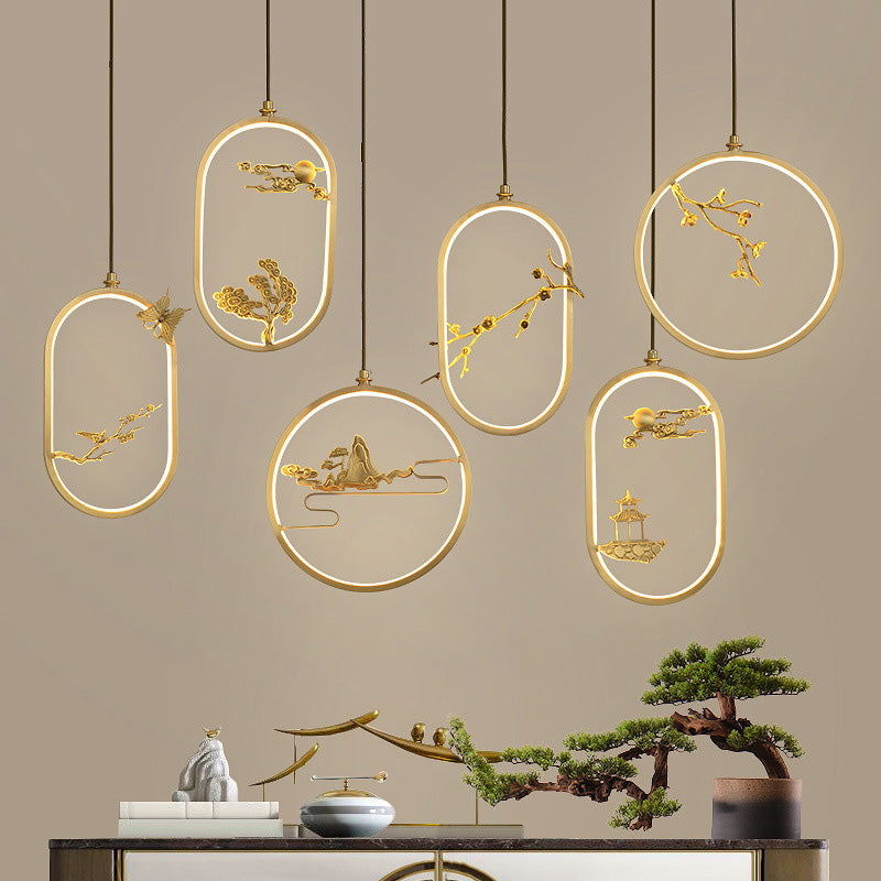 Contemporary Gold Simplicity Line Design LED Pendant Lamp for Bar Study Room