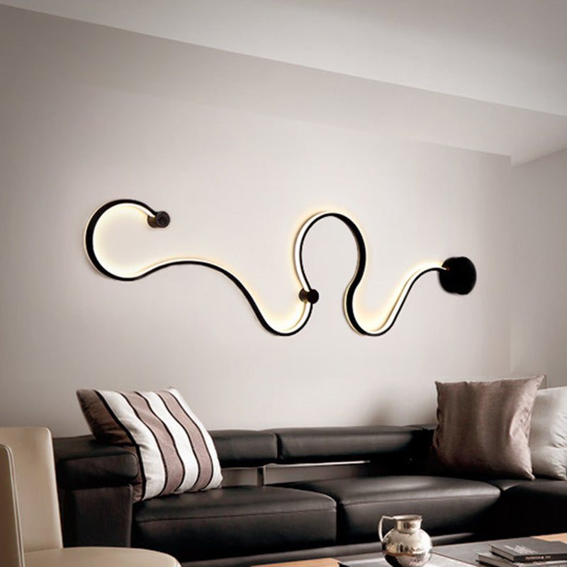 Wavy Wall Mounted Lighting Simple Style LED Bedroom Sconce Light Fixture in Black