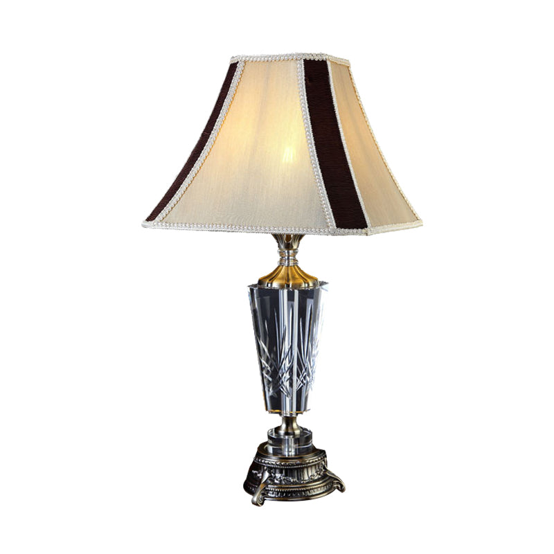 Lampada da notte semplice con campana a pannelli, lampada da comodino in tessuto a 1 luce in grigio con accenti di cristallo