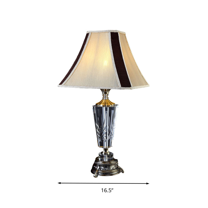 Lampada da notte semplice con campana a pannelli, lampada da comodino in tessuto a 1 luce in grigio con accenti di cristallo