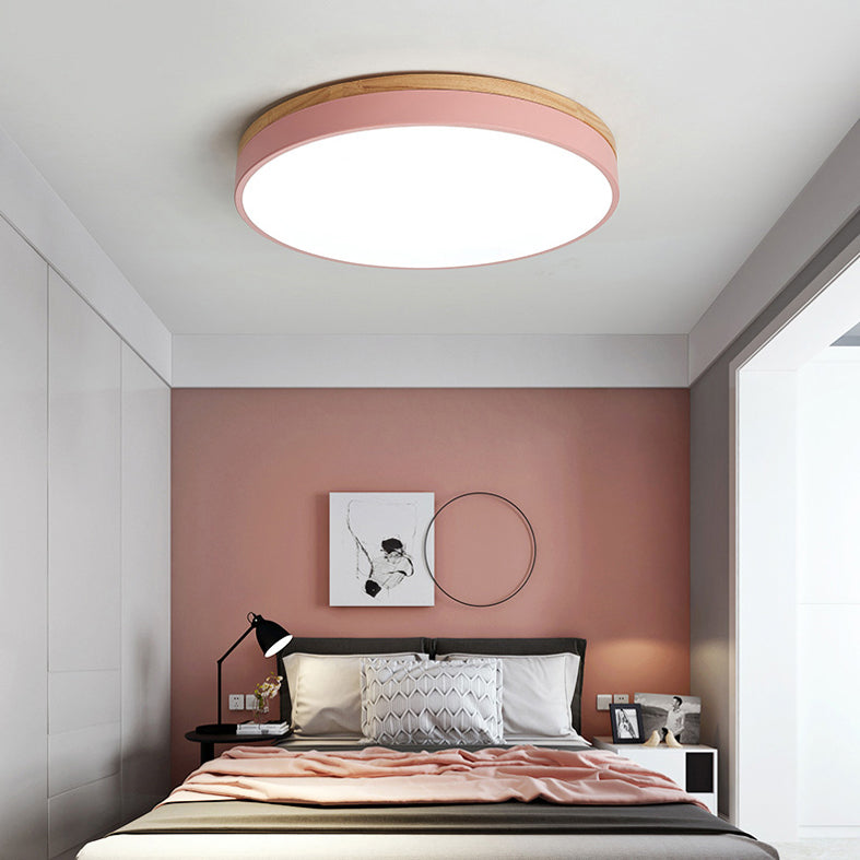 Macaron Modern Flush Mount Ceiling Light Fixtures with Wood Art for Bedroom
