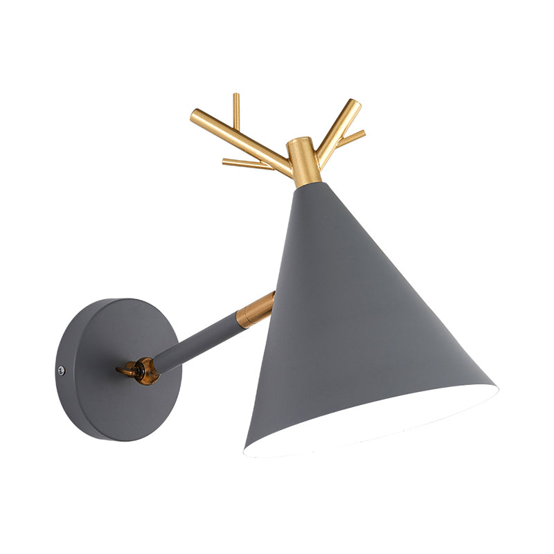Tapered Metal Sconce Light Modernist 1 Bulb Grey Wall Mounted Lighting for Bedroom